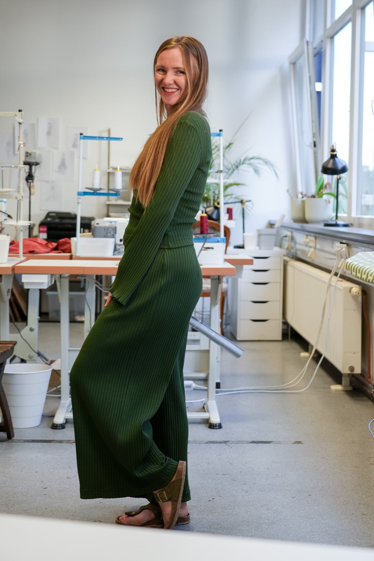Trendige Wide Leg Hose für Damen mit breiter Rippenstruktur