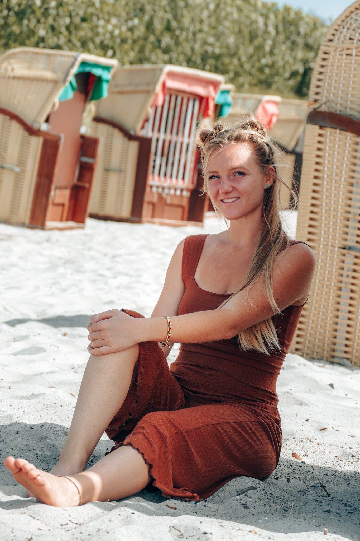 Nachhaltige Hose mit weitem Bein und Rüschen für Damen in braun