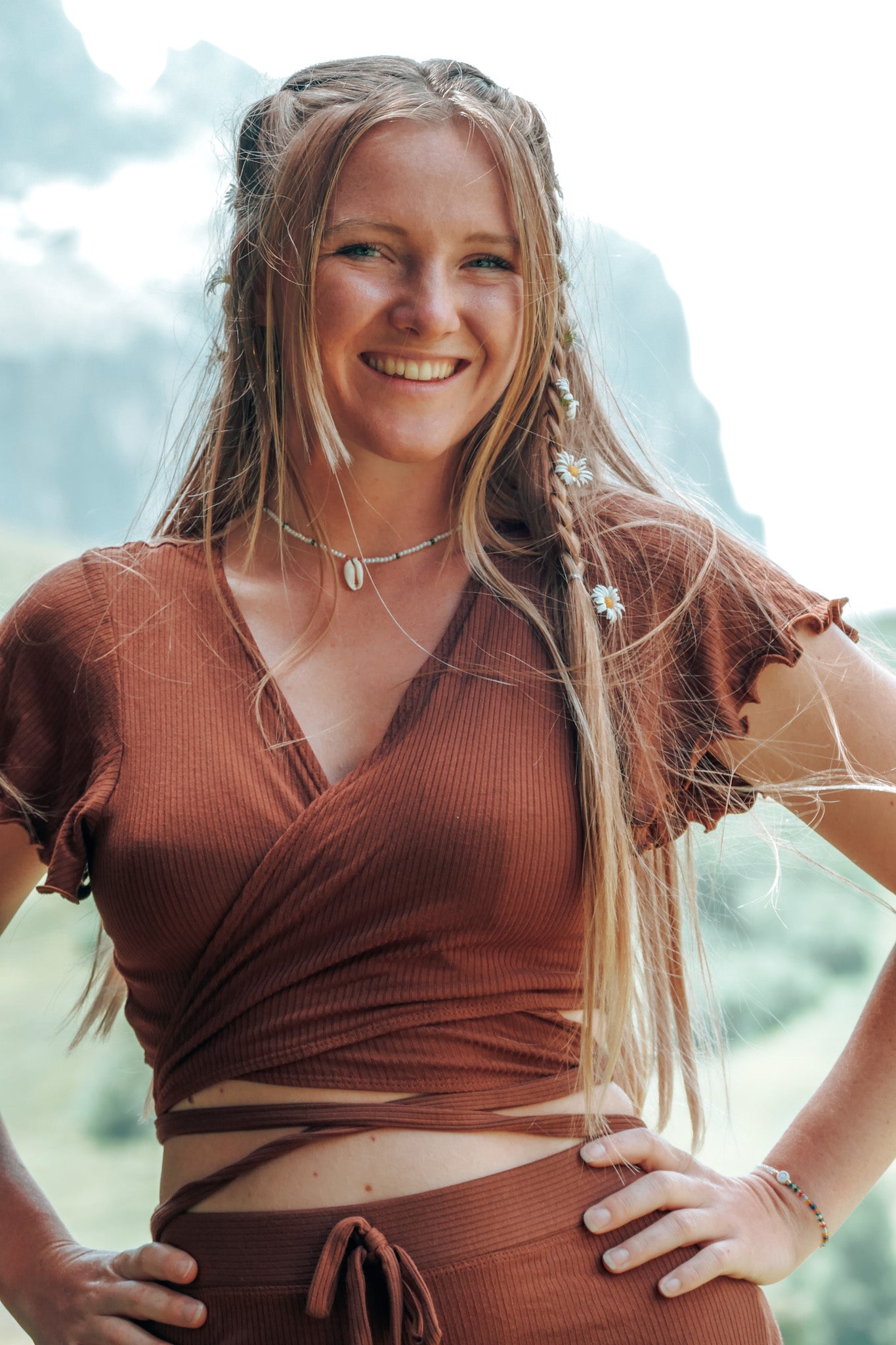 3 in 1 Wickeltop in Crop Länge für den Sommer in rostbraun
