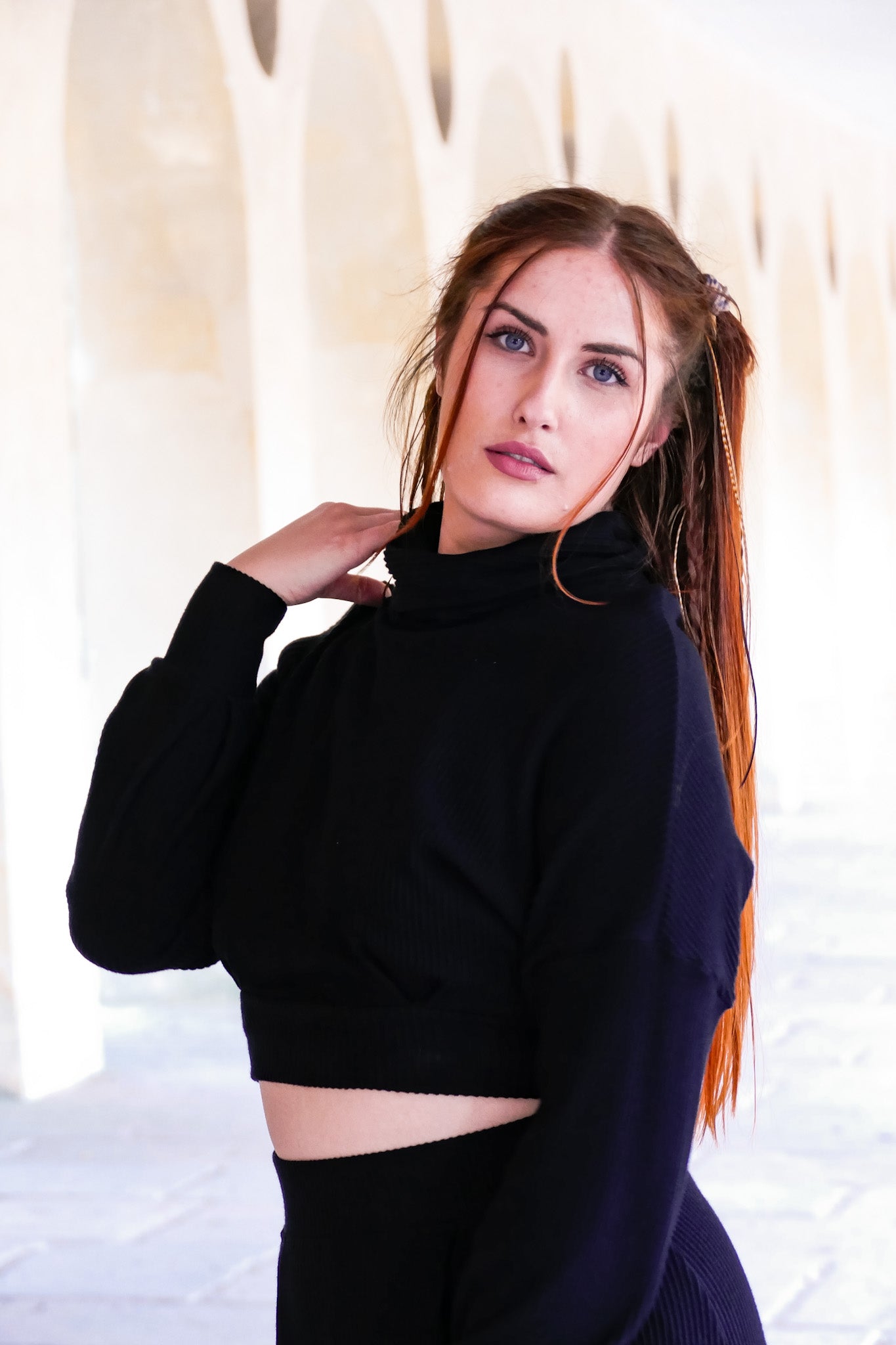 Pulli Cropped Rollkragen Solider Rollkragen Langarm Gestricktes