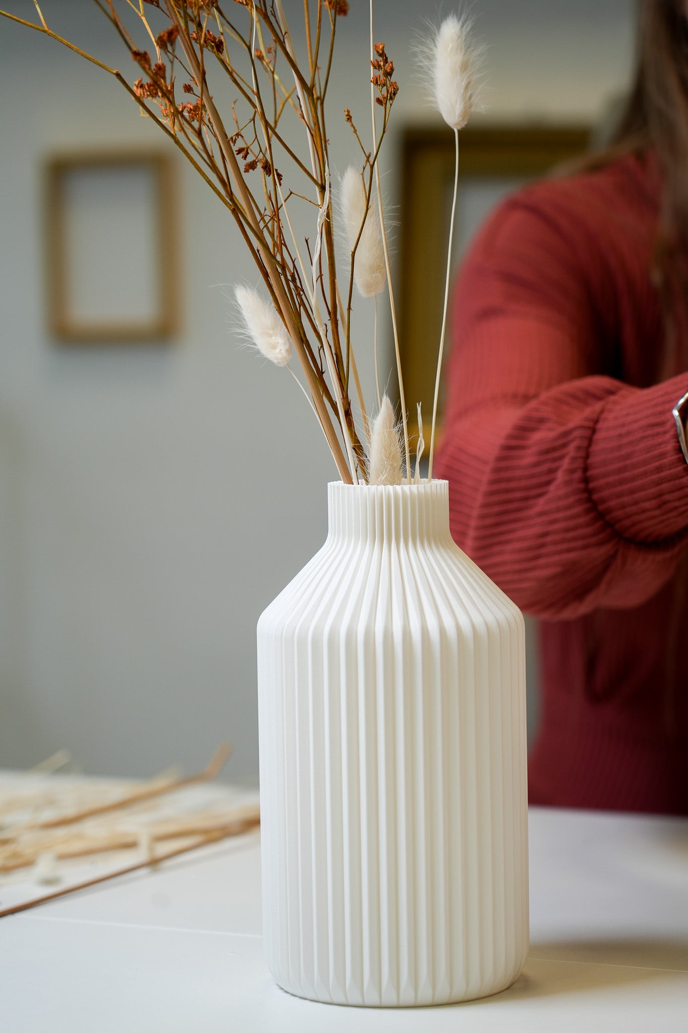 Lange haltbare 3D Vase für Blumen in weiß aus PLA