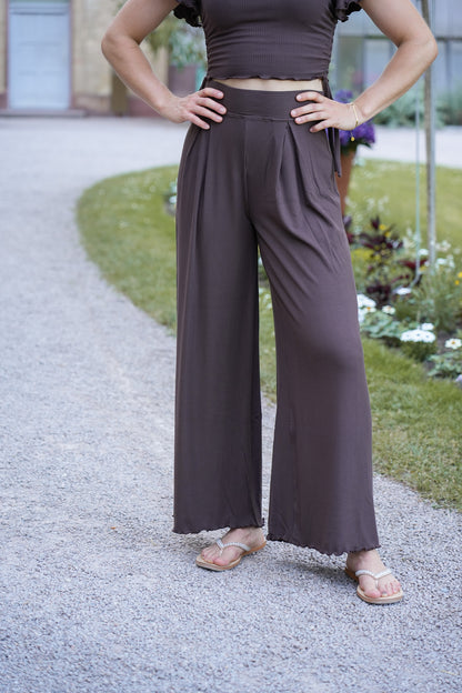 Luftige Tencel-Hose in warmem Mokkaton