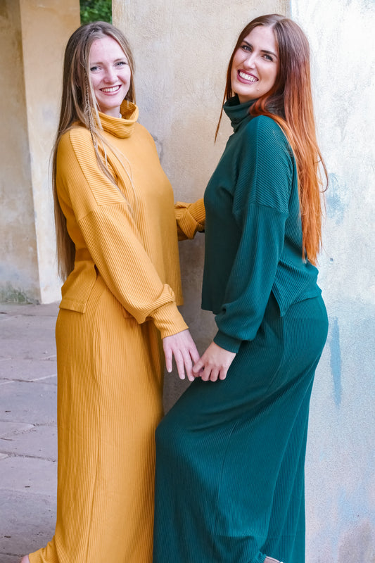 Bequeme und schicke High Waist Hose mit weitem Bein für den Winter für Damen in grün