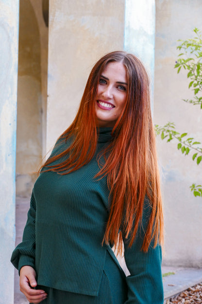 Schlichter Rollkragenpullover in Dunkelgrün für Damen aus nachhaltigem Weichem Stoff