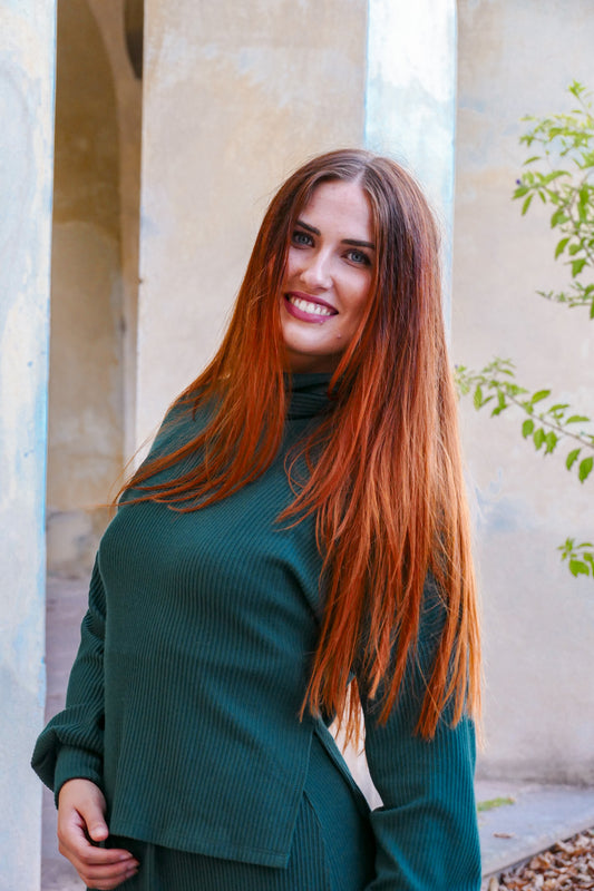 Schlichter Rollkragenpullover in Dunkelgrün für Damen aus nachhaltigem Weichem Stoff
