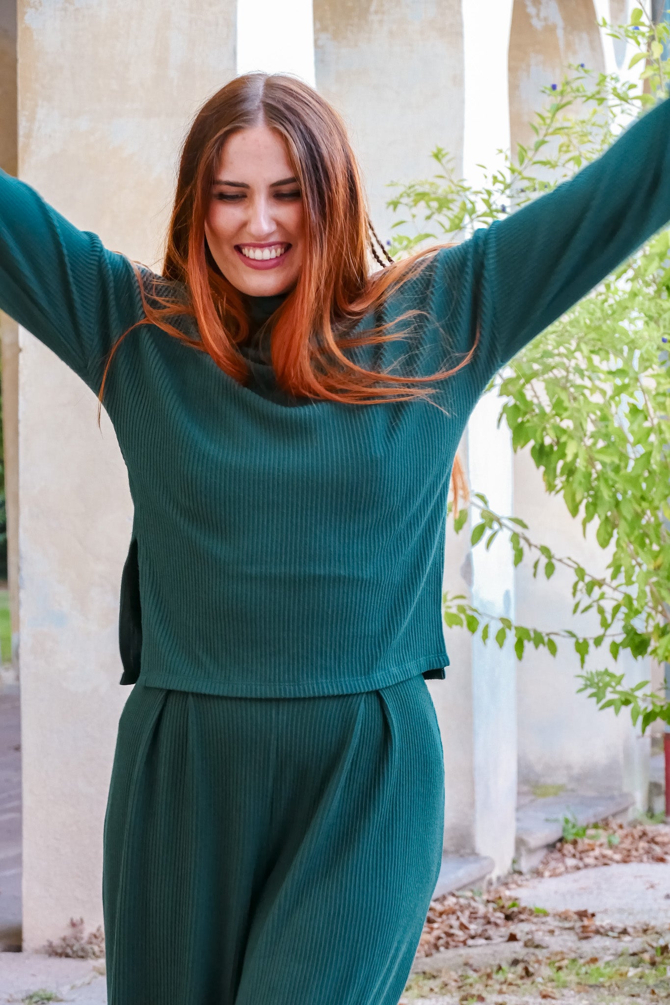 Taillierte Hose für den Winter für Damen aus dunkelgrünem warmem Stoff