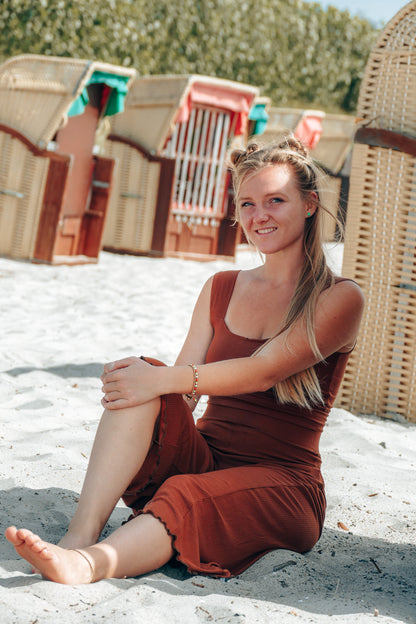 Nachhaltige Hose mit weitem Bein und Rüschen für Damen in braun