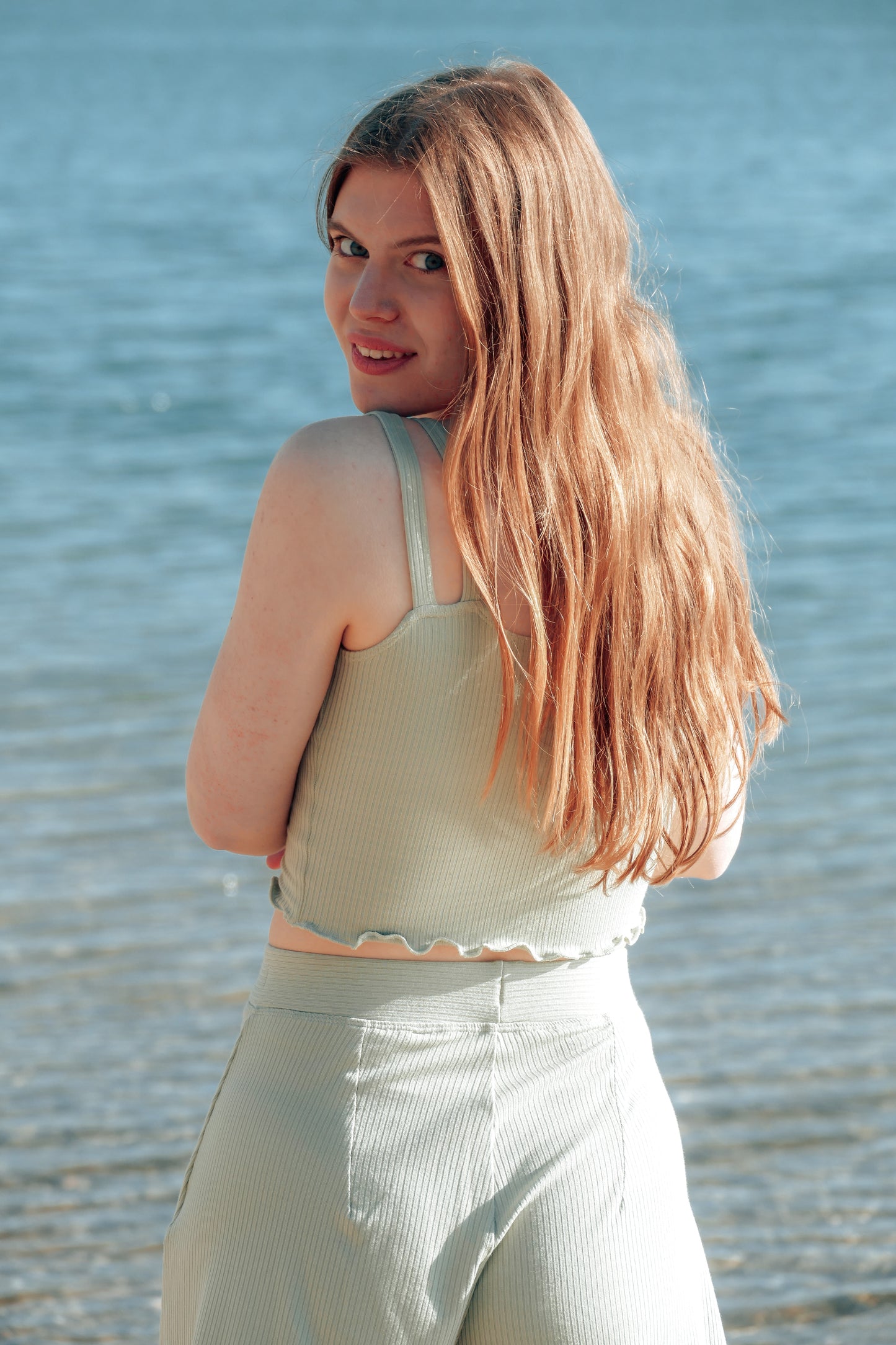 Loungewear Crop Top als Set in mint aus nachhaltigem Tencel Stoff