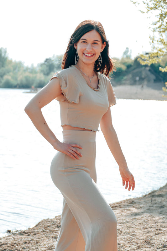 Beigefarbige Sommerhose aus nachhaltigem Stoff in beige für Damen 