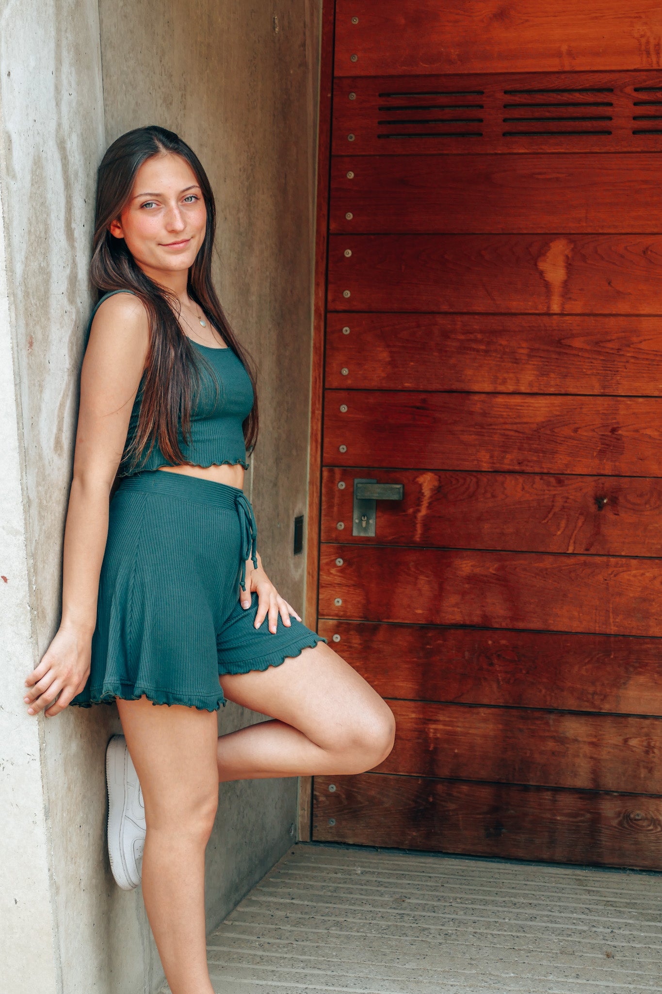 High Waist Shorts für den Sommer mit Rüschen in grün